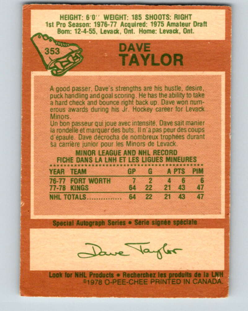 1978-79 O-Pee-Chee #353 Dave Taylor RC Rookie Kings  V25805