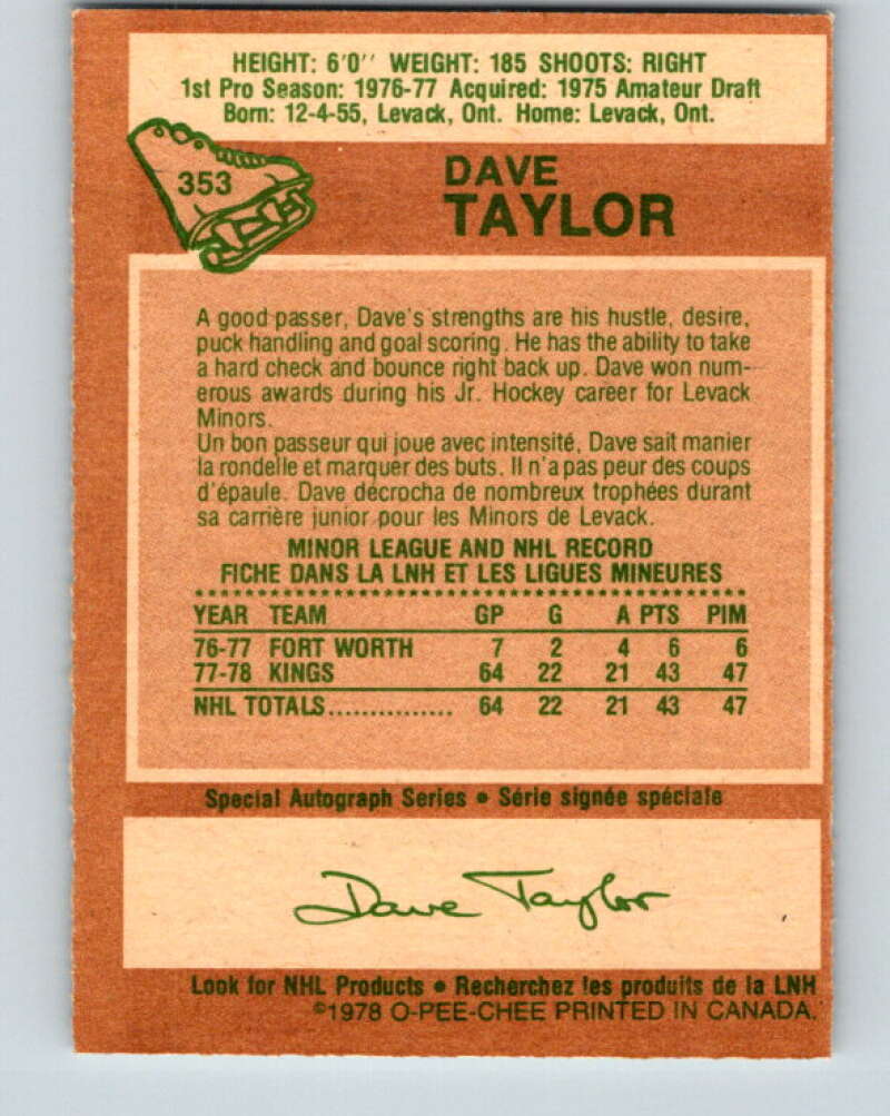 1978-79 O-Pee-Chee #353 Dave Taylor RC Rookie Kings  V25810
