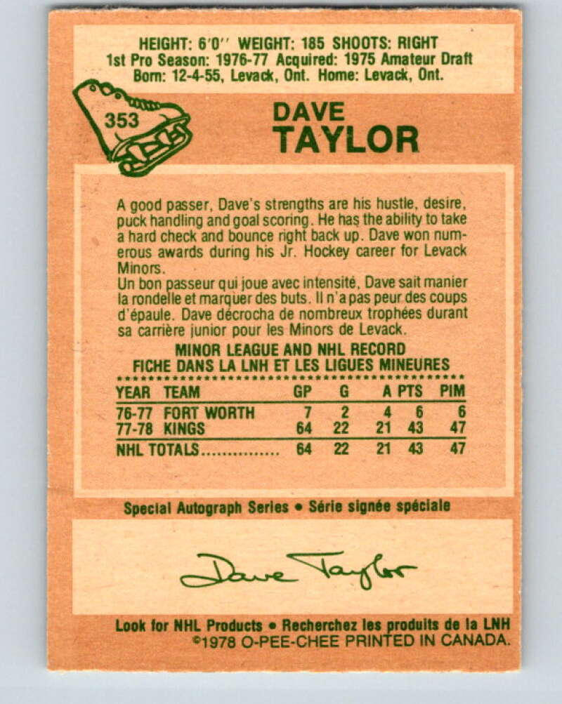 1978-79 O-Pee-Chee #353 Dave Taylor RC Rookie Kings  V25812