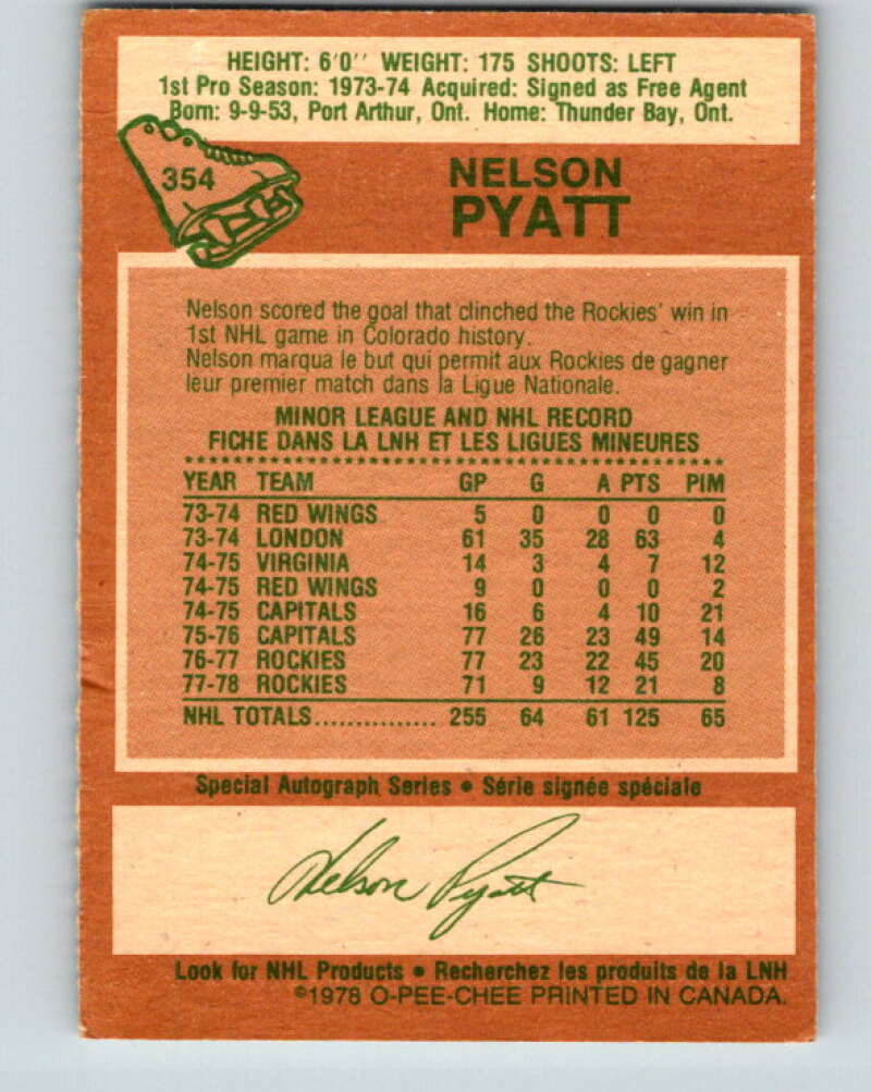 1978-79 O-Pee-Chee #354 Nelson Pyatt  Colorado Rockies  V25814