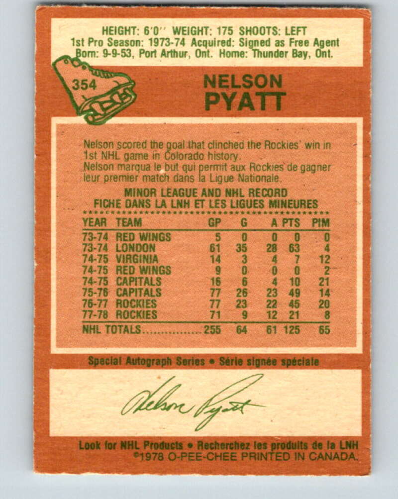 1978-79 O-Pee-Chee #354 Nelson Pyatt  Colorado Rockies  V25816