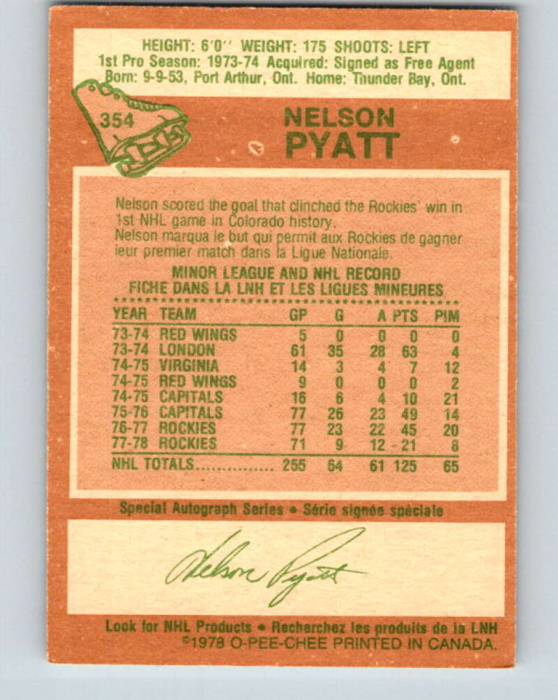1978-79 O-Pee-Chee #354 Nelson Pyatt  Colorado Rockies  V25817