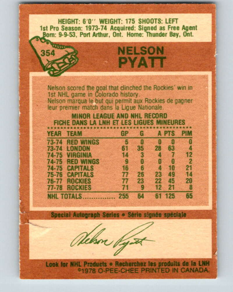 1978-79 O-Pee-Chee #354 Nelson Pyatt  Colorado Rockies  V25820