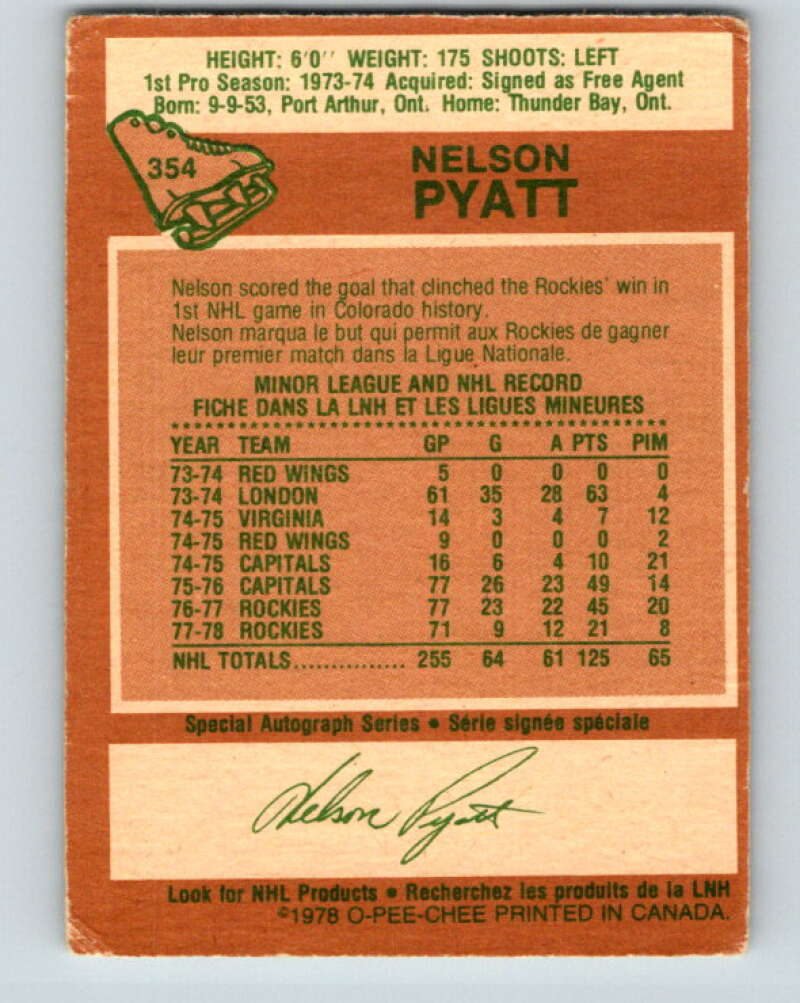 1978-79 O-Pee-Chee #354 Nelson Pyatt  Colorado Rockies  V25821