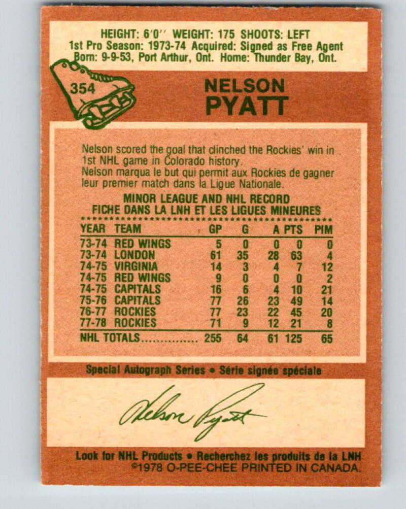 1978-79 O-Pee-Chee #354 Nelson Pyatt  Colorado Rockies  V25825