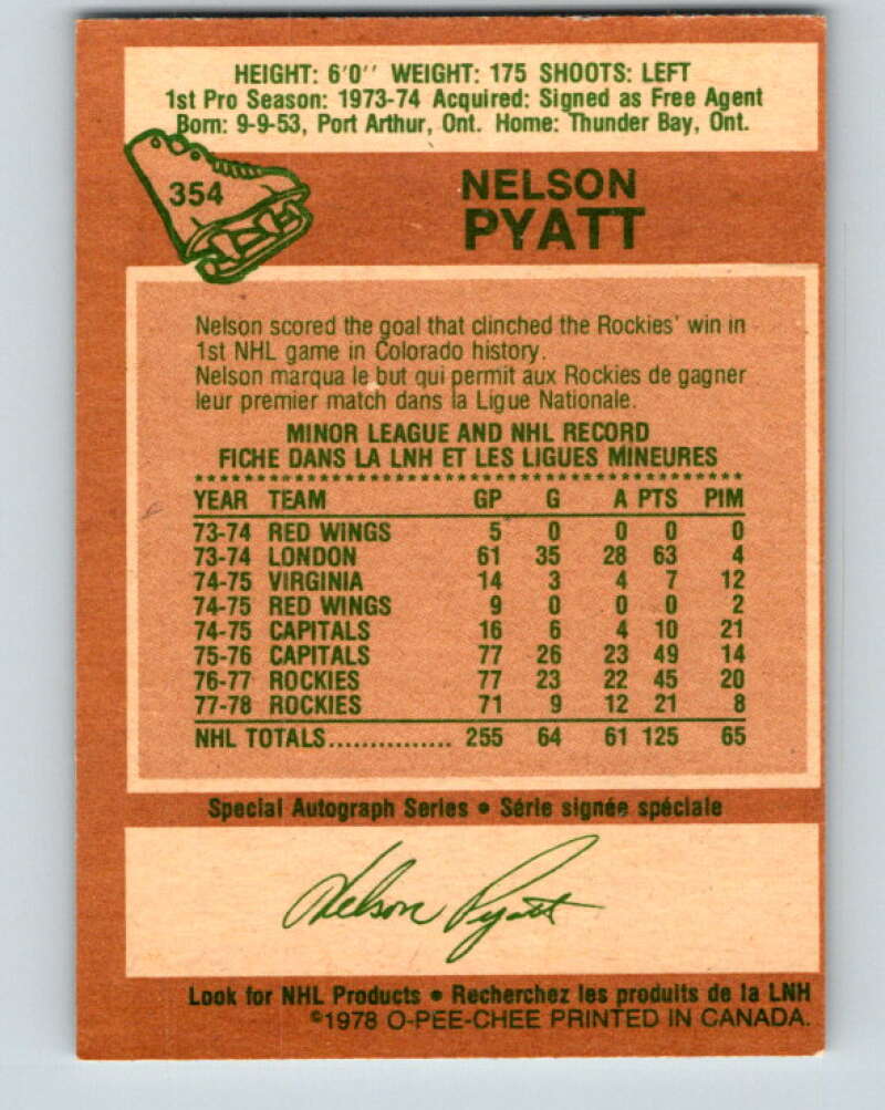 1978-79 O-Pee-Chee #354 Nelson Pyatt  Colorado Rockies  V25826