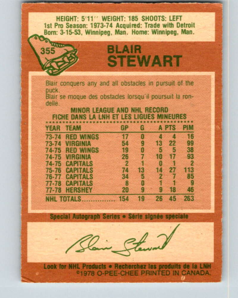 1978-79 O-Pee-Chee #355 Blair Stewart RC Rookie Capitals  V25831
