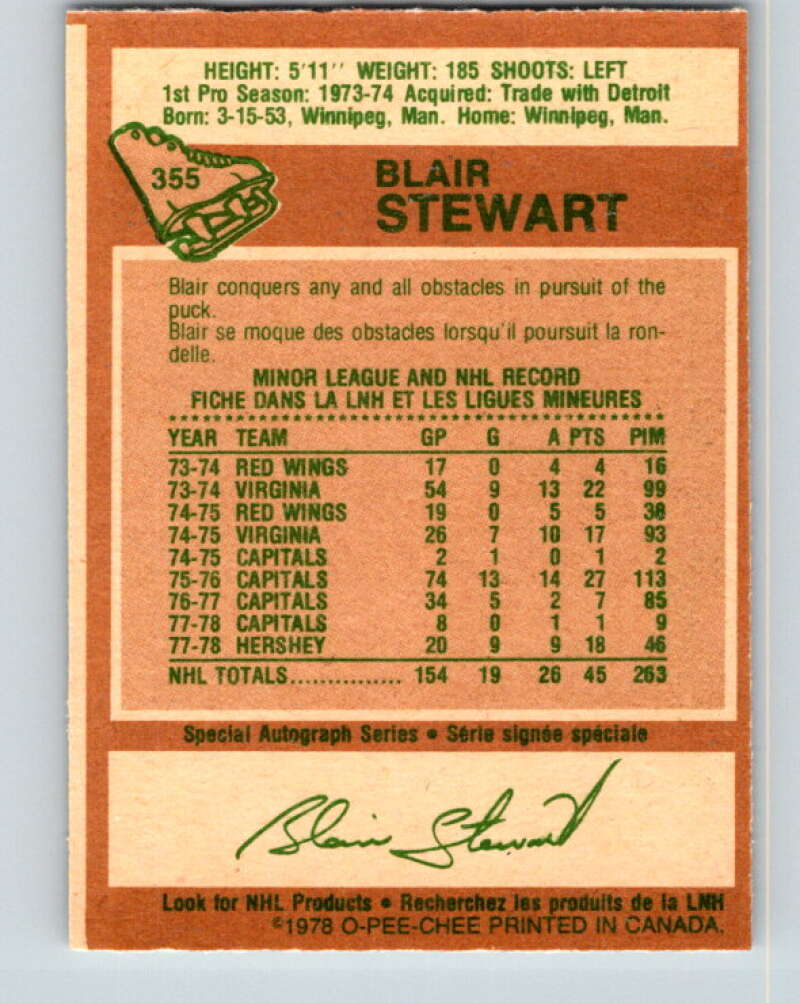 1978-79 O-Pee-Chee #355 Blair Stewart RC Rookie Capitals  V25832