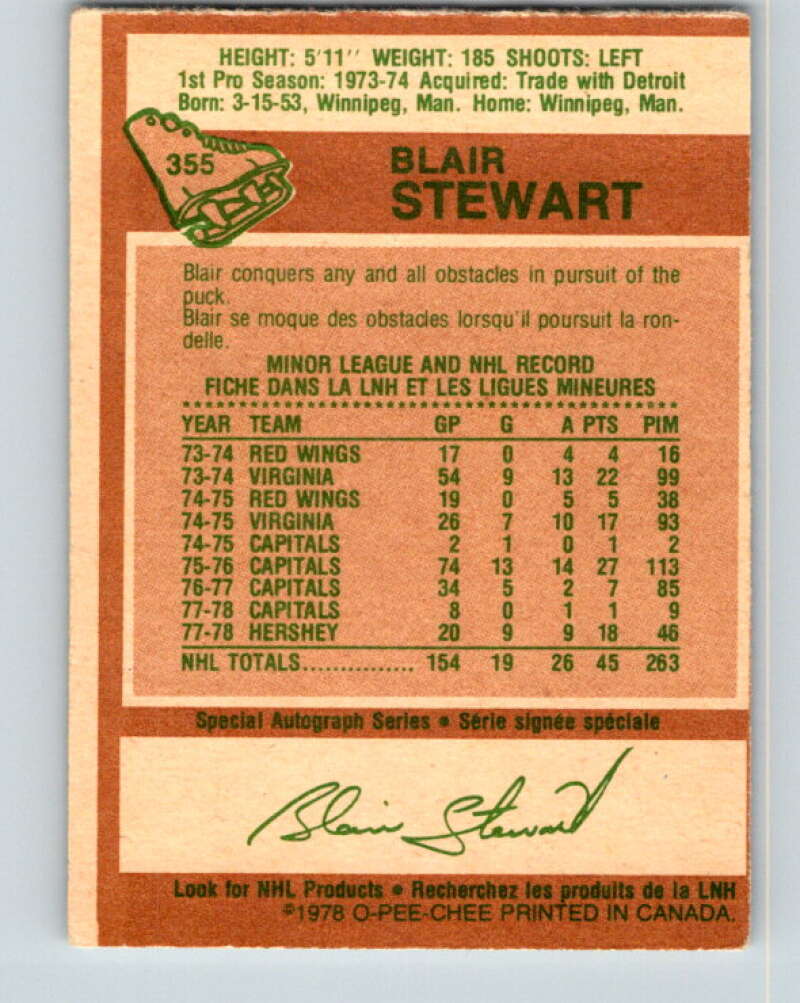 1978-79 O-Pee-Chee #355 Blair Stewart RC Rookie Capitals  V25833