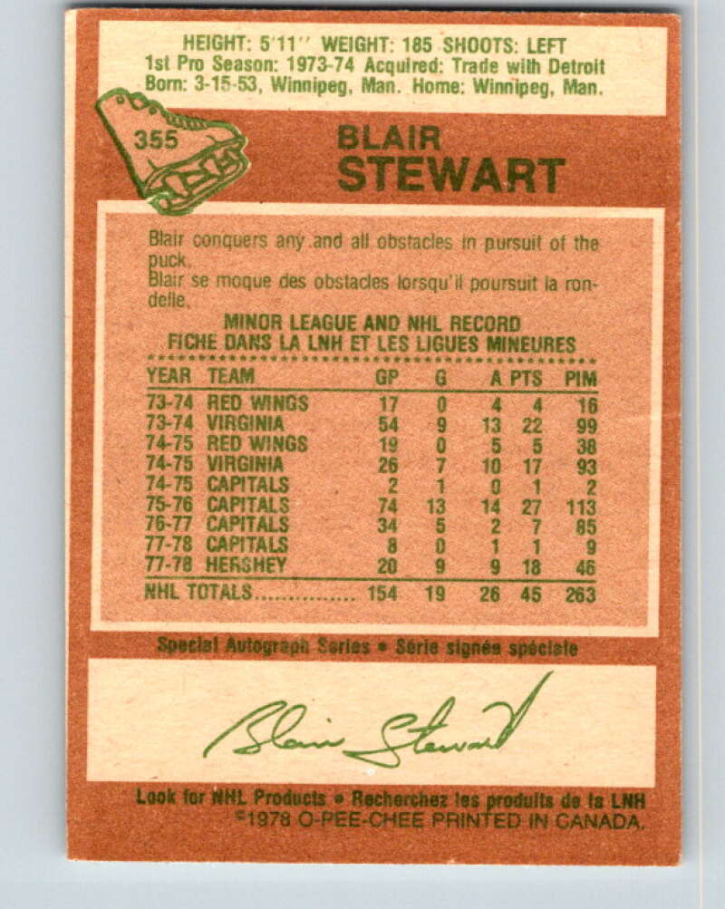 1978-79 O-Pee-Chee #355 Blair Stewart RC Rookie Capitals  V25834