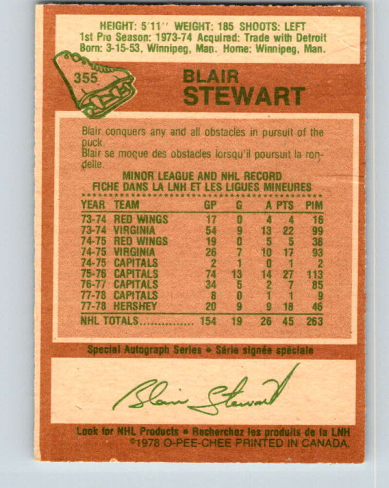 1978-79 O-Pee-Chee #355 Blair Stewart RC Rookie Capitals  V25836