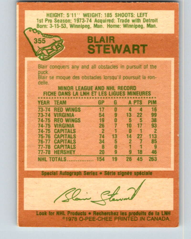 1978-79 O-Pee-Chee #355 Blair Stewart RC Rookie Capitals  V25837