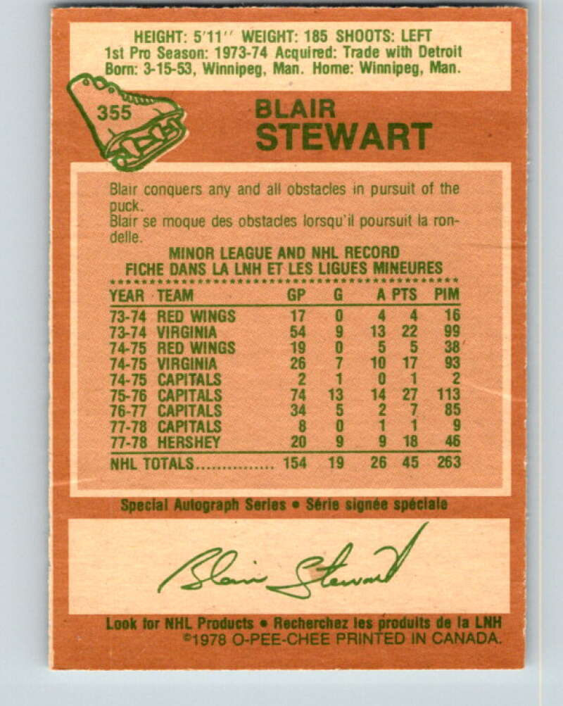 1978-79 O-Pee-Chee #355 Blair Stewart RC Rookie Capitals  V25838