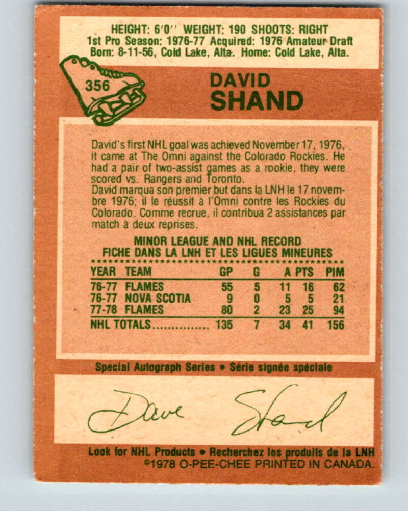 1978-79 O-Pee-Chee #356 David Shand  Atlanta Flames  V25840