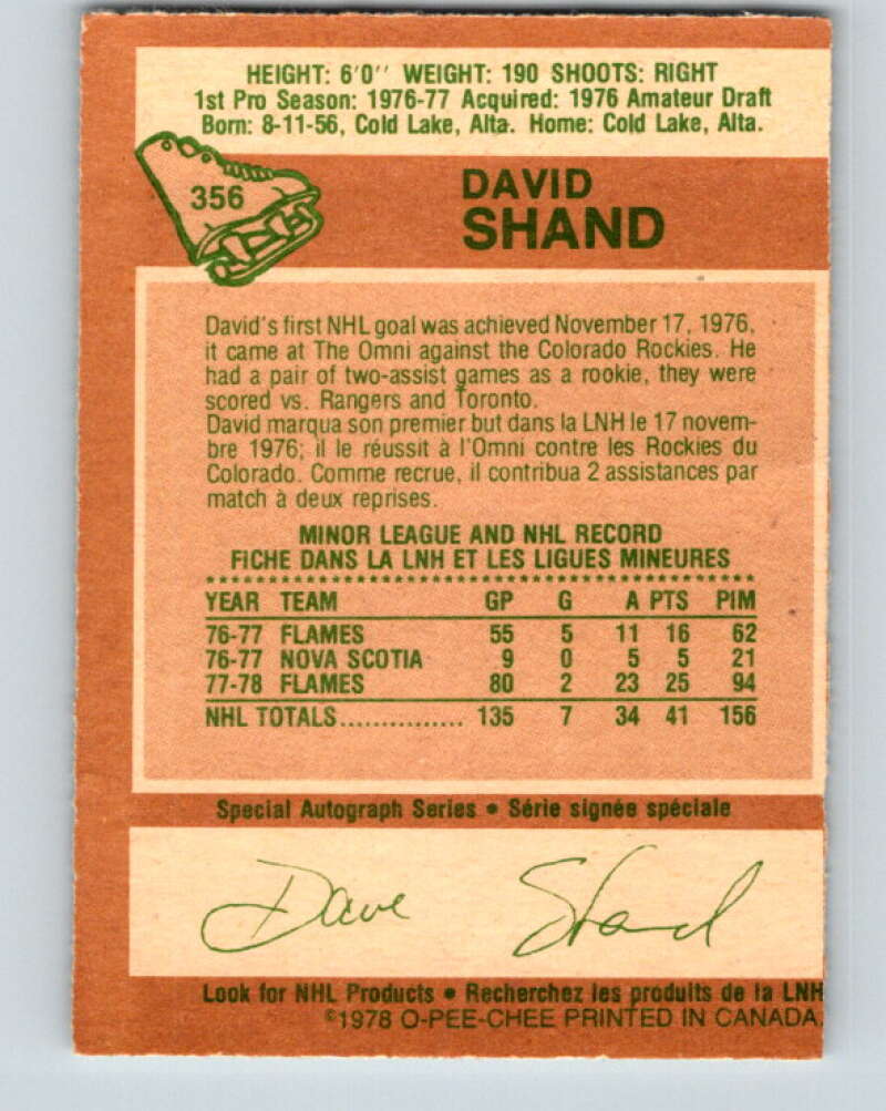 1978-79 O-Pee-Chee #356 David Shand  Atlanta Flames  V25851