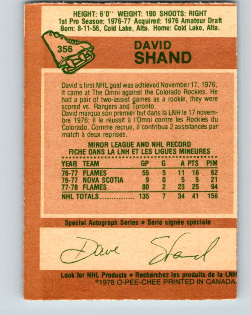 1978-79 O-Pee-Chee #356 David Shand  Atlanta Flames  V25852