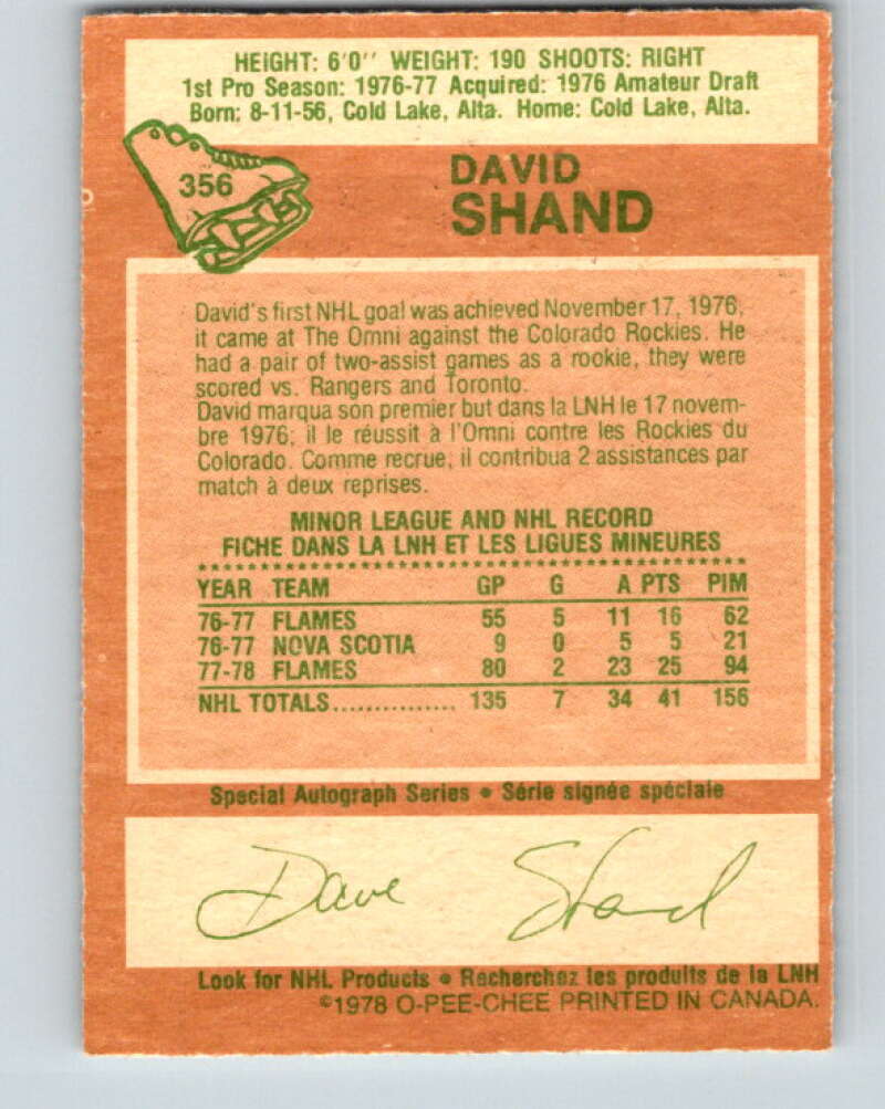 1978-79 O-Pee-Chee #356 David Shand  Atlanta Flames  V25853