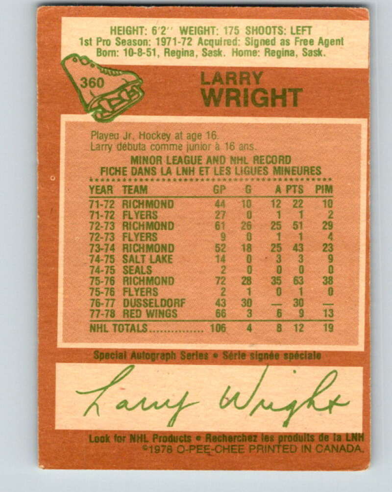 1978-79 O-Pee-Chee #360 Larry Wright RC Rookie Wings  V25900
