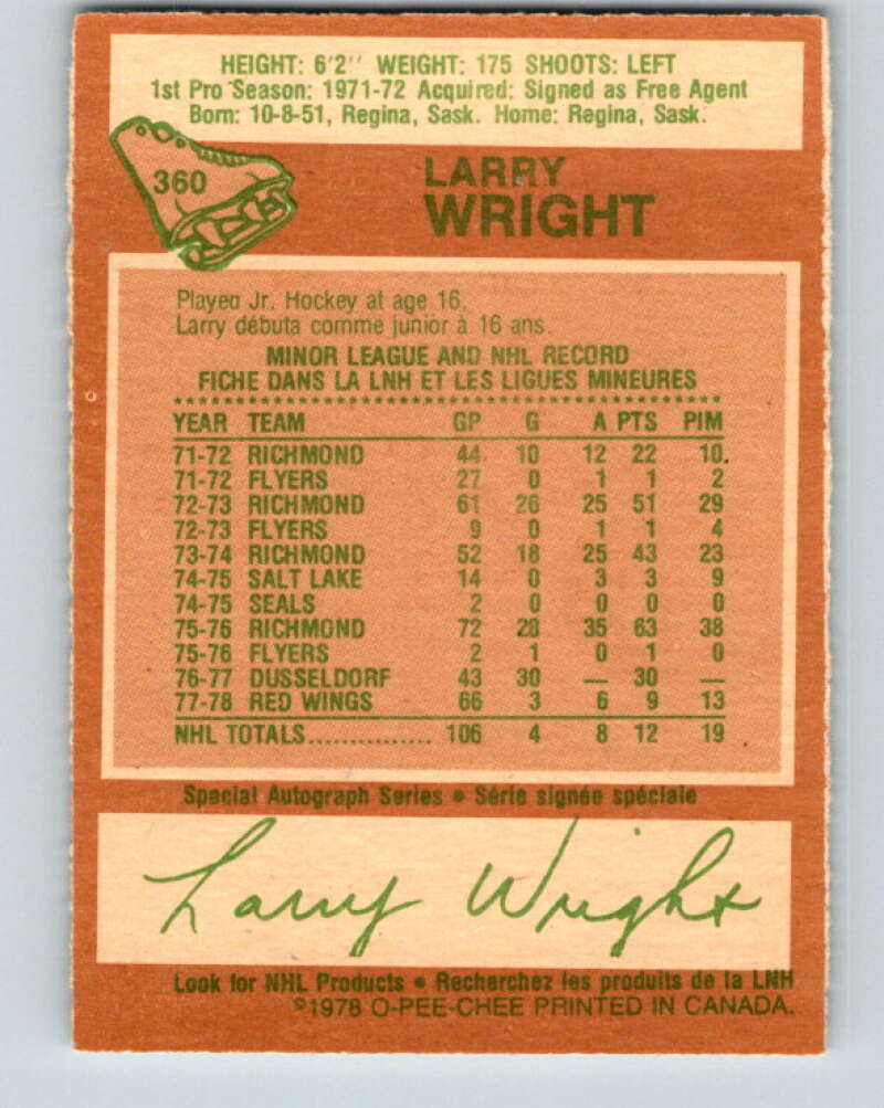 1978-79 O-Pee-Chee #360 Larry Wright RC Rookie Wings  V25901
