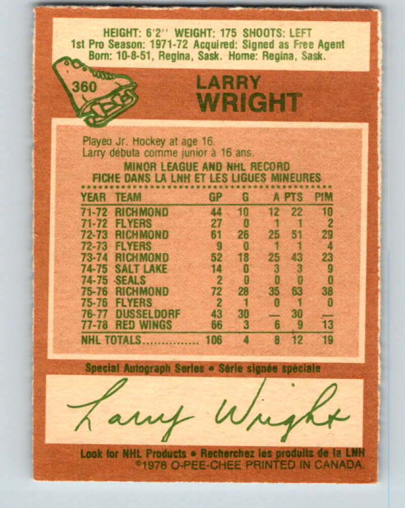 1978-79 O-Pee-Chee #360 Larry Wright RC Rookie Wings  V25905