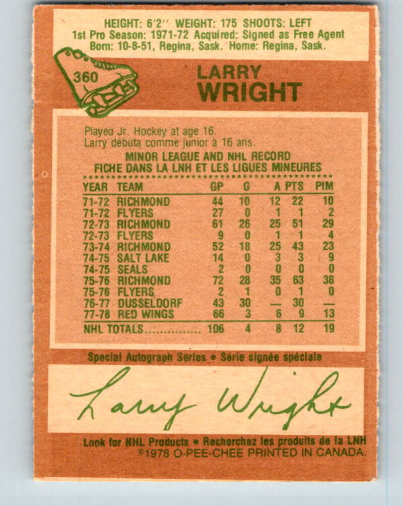 1978-79 O-Pee-Chee #360 Larry Wright RC Rookie Wings  V25906
