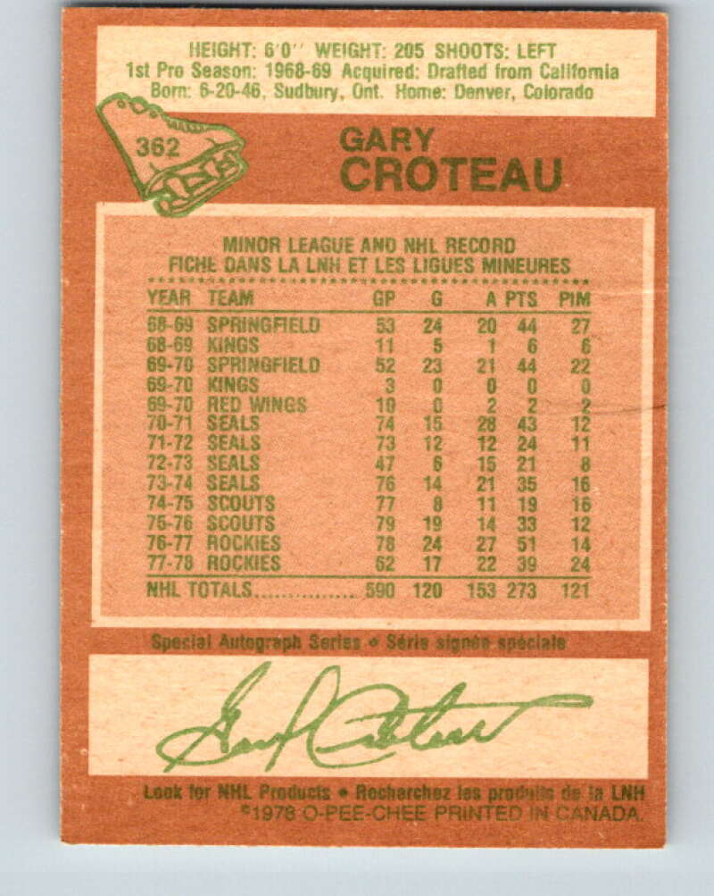 1978-79 O-Pee-Chee #362 Gary Croteau  Colorado Rockies  V26026