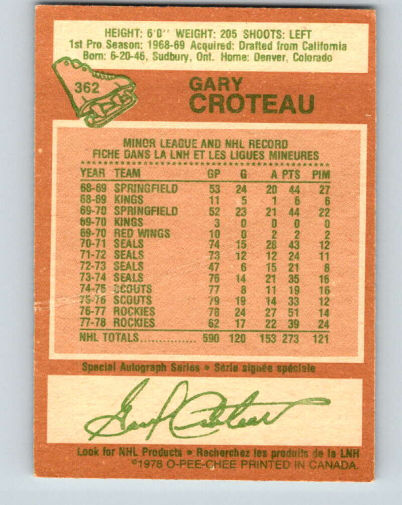 1978-79 O-Pee-Chee #362 Gary Croteau  Colorado Rockies  V26027