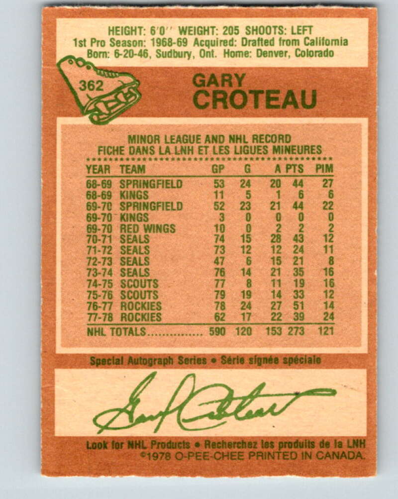 1978-79 O-Pee-Chee #362 Gary Croteau  Colorado Rockies  V26031