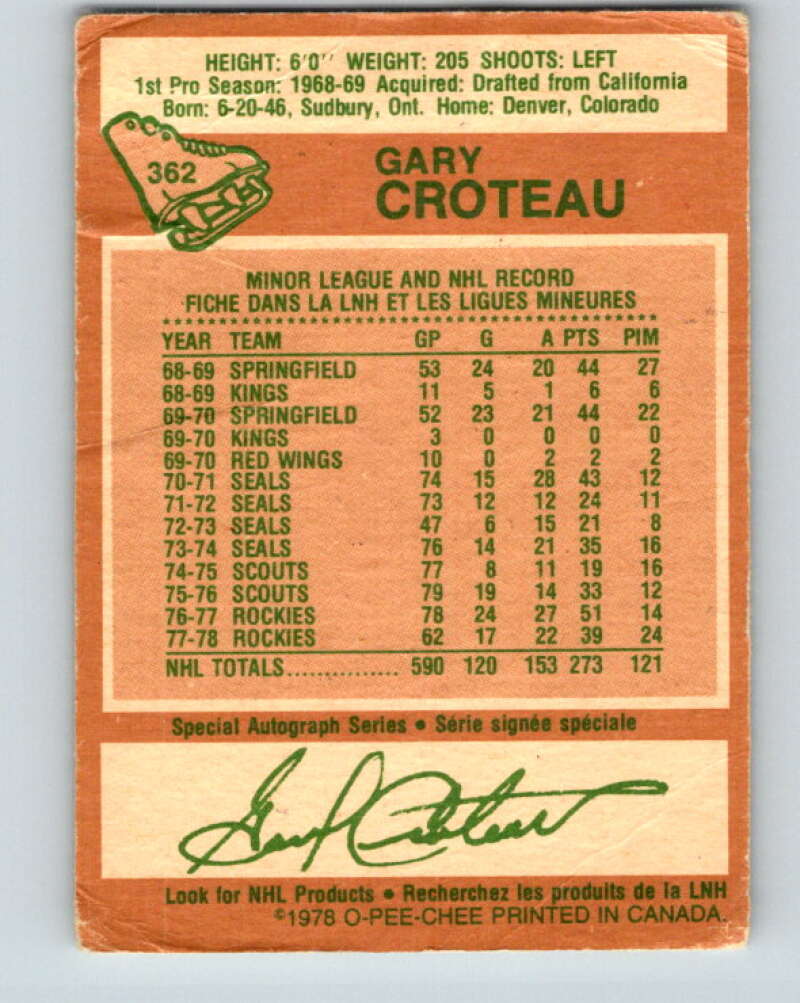 1978-79 O-Pee-Chee #362 Gary Croteau  Colorado Rockies  V26032