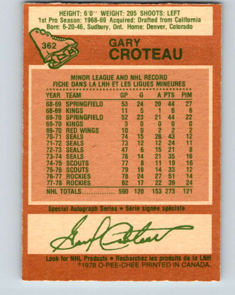 1978-79 O-Pee-Chee #362 Gary Croteau  Colorado Rockies  V26035