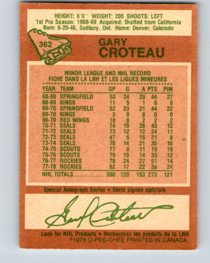 1978-79 O-Pee-Chee #362 Gary Croteau  Colorado Rockies  V26037