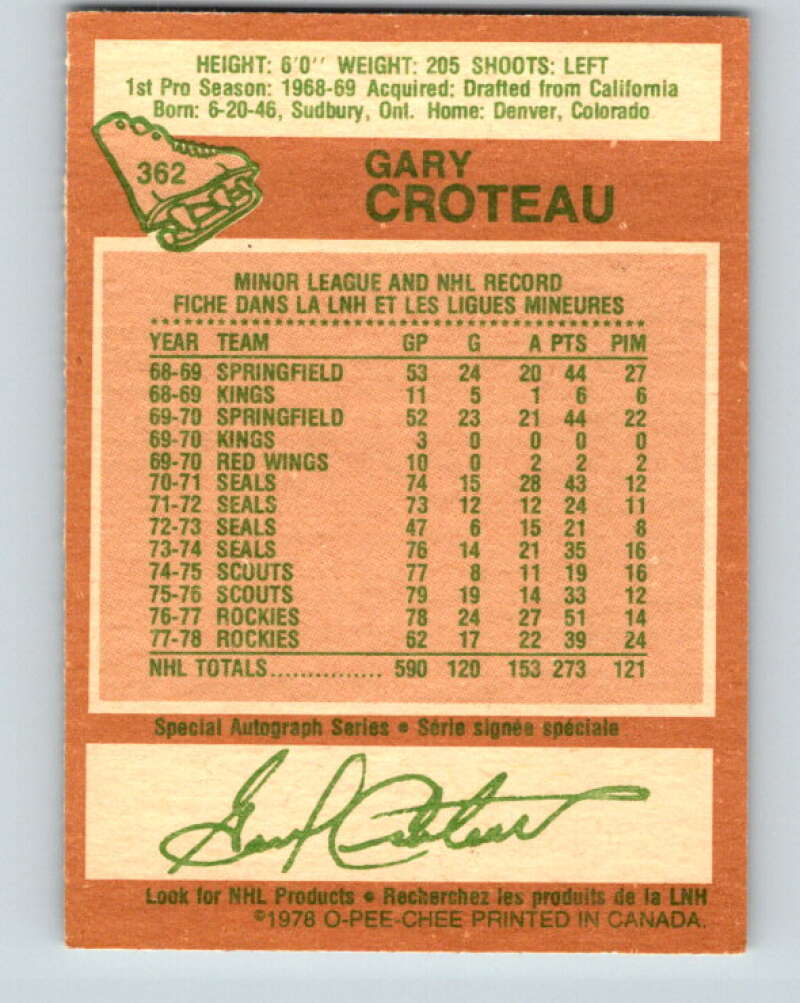 1978-79 O-Pee-Chee #362 Gary Croteau  Colorado Rockies  V26039