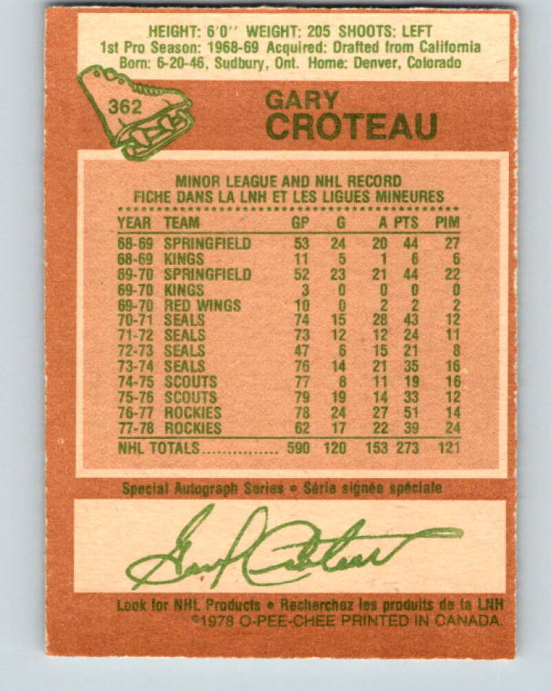 1978-79 O-Pee-Chee #362 Gary Croteau  Colorado Rockies  V26042