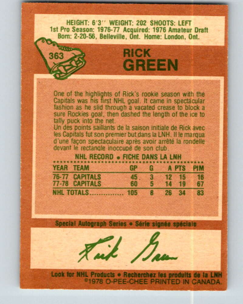 1978-79 O-Pee-Chee #363 Rick Green  Washington Capitals  V26058