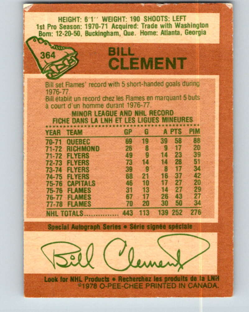 1978-79 O-Pee-Chee #364 Bill Clement  Atlanta Flames  V26060