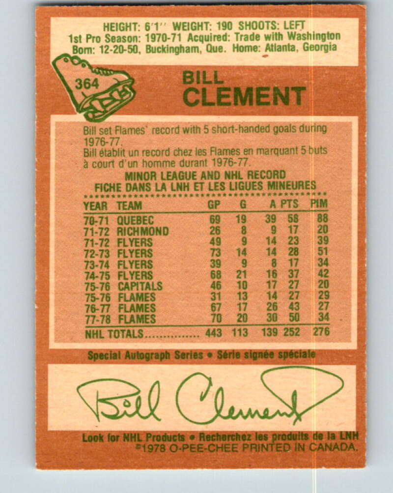 1978-79 O-Pee-Chee #364 Bill Clement  Atlanta Flames  V26062