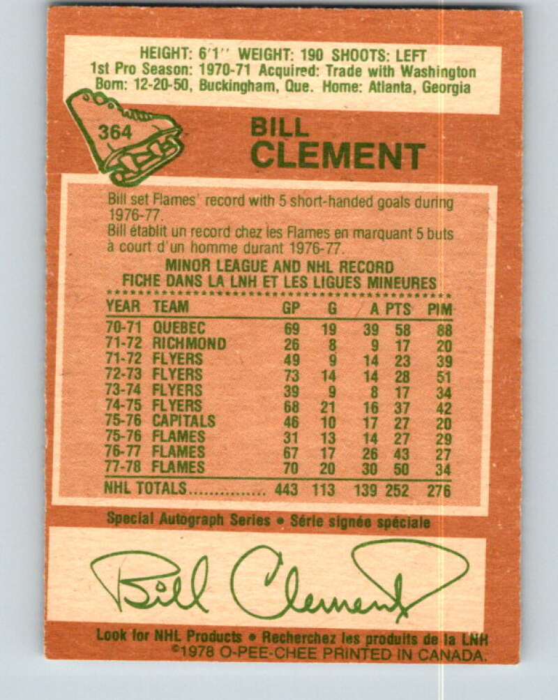 1978-79 O-Pee-Chee #364 Bill Clement  Atlanta Flames  V26063