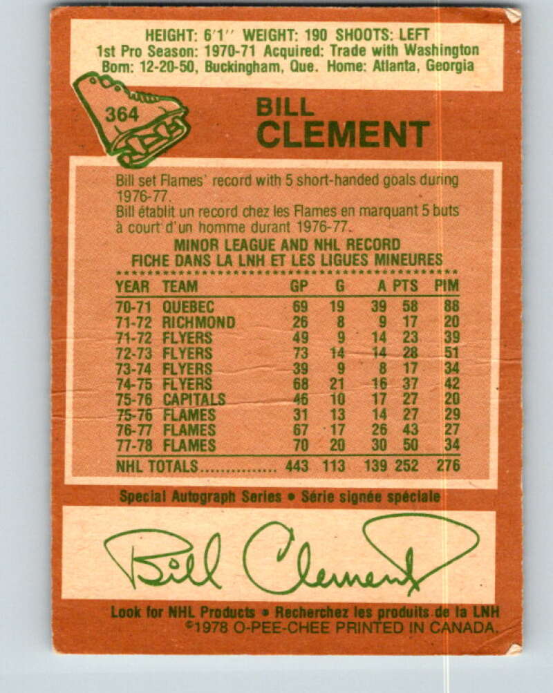 1978-79 O-Pee-Chee #364 Bill Clement  Atlanta Flames  V26070