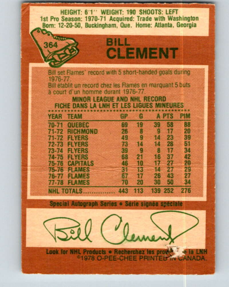 1978-79 O-Pee-Chee #364 Bill Clement  Atlanta Flames  V26071