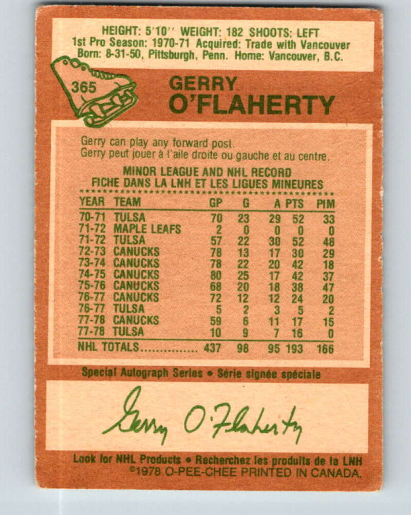 1978-79 O-Pee-Chee #365 Gerry O'Flaherty  Atlanta Flames  V26074