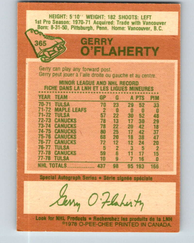 1978-79 O-Pee-Chee #365 Gerry O'Flaherty  Atlanta Flames  V26077