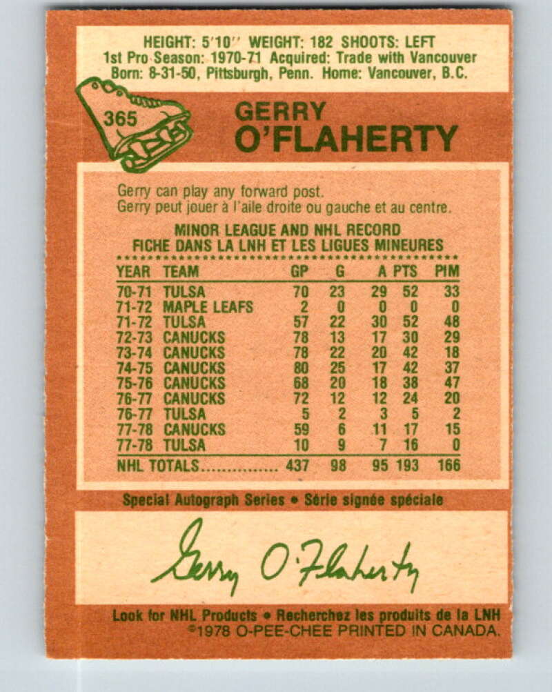 1978-79 O-Pee-Chee #365 Gerry O'Flaherty  Atlanta Flames  V26081