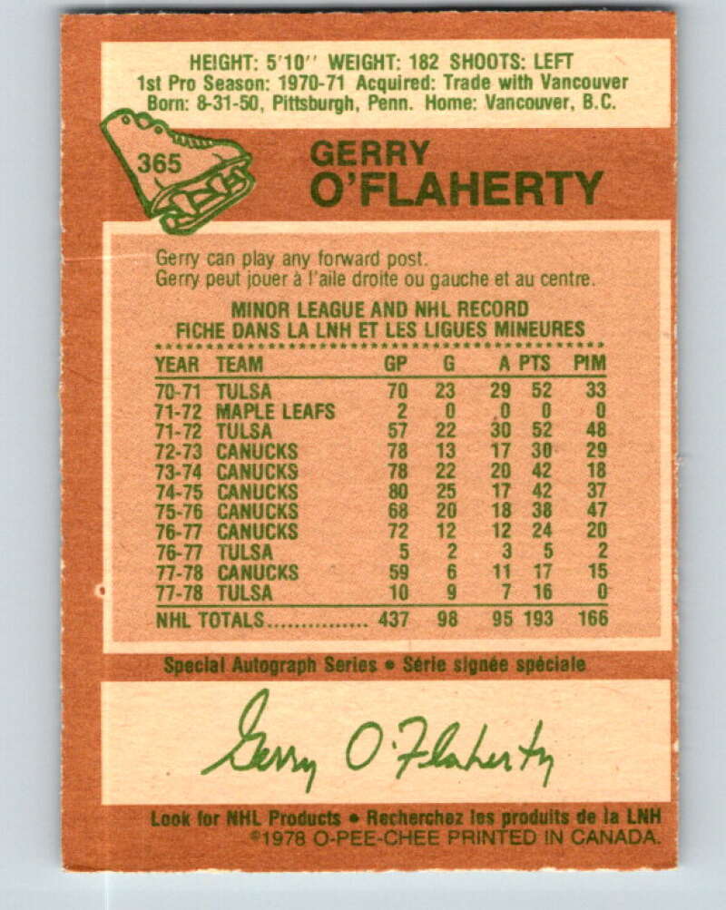 1978-79 O-Pee-Chee #365 Gerry O'Flaherty  Atlanta Flames  V26082