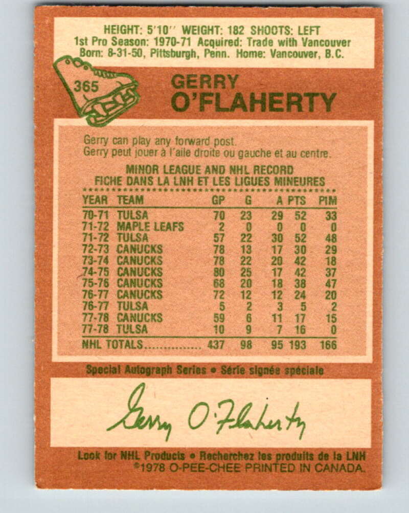 1978-79 O-Pee-Chee #365 Gerry O'Flaherty  Atlanta Flames  V26092