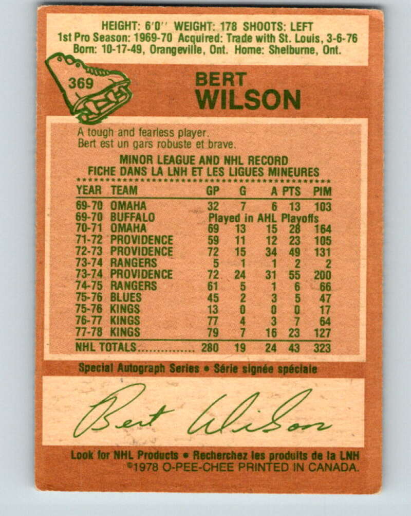 1978-79 O-Pee-Chee #369 Bert Wilson  Los Angeles Kings  V26136