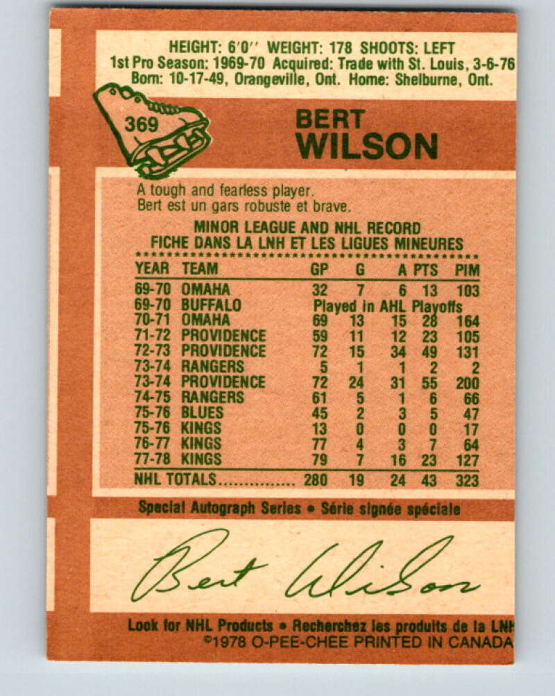 1978-79 O-Pee-Chee #369 Bert Wilson  Los Angeles Kings  V26139