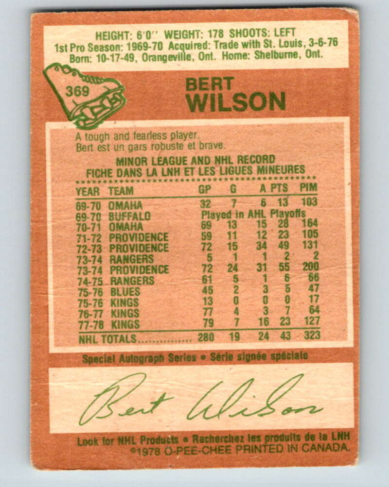 1978-79 O-Pee-Chee #369 Bert Wilson  Los Angeles Kings  V26143