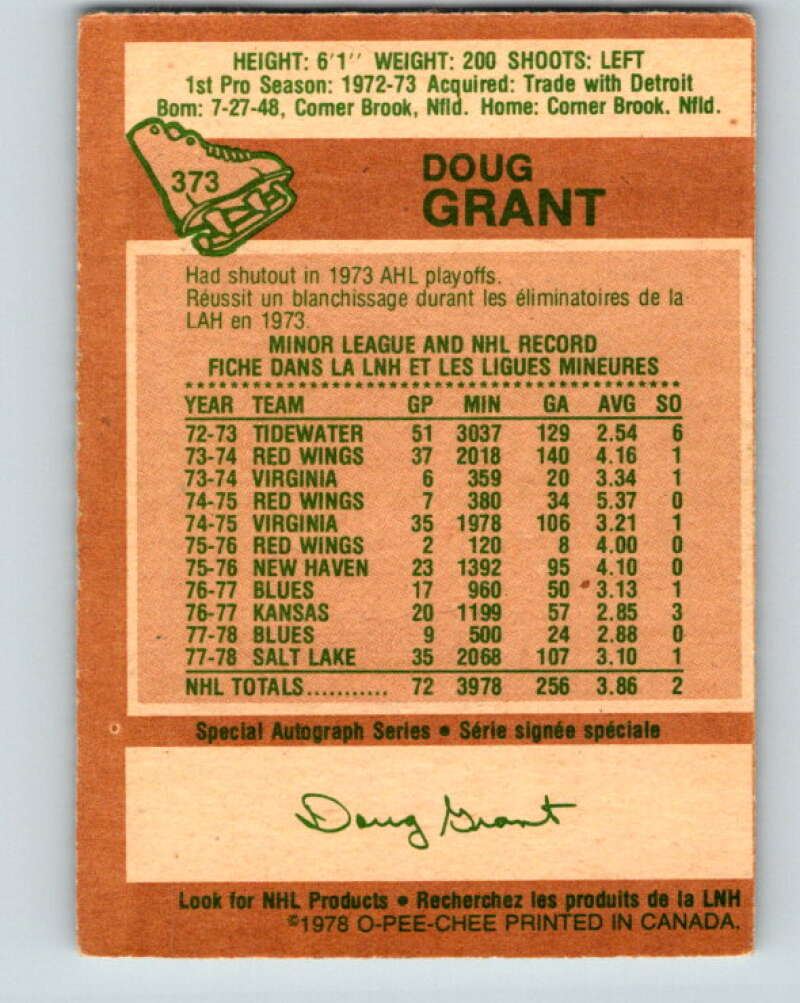 1978-79 O-Pee-Chee #373 Doug Grant  St. Louis Blues  V26194