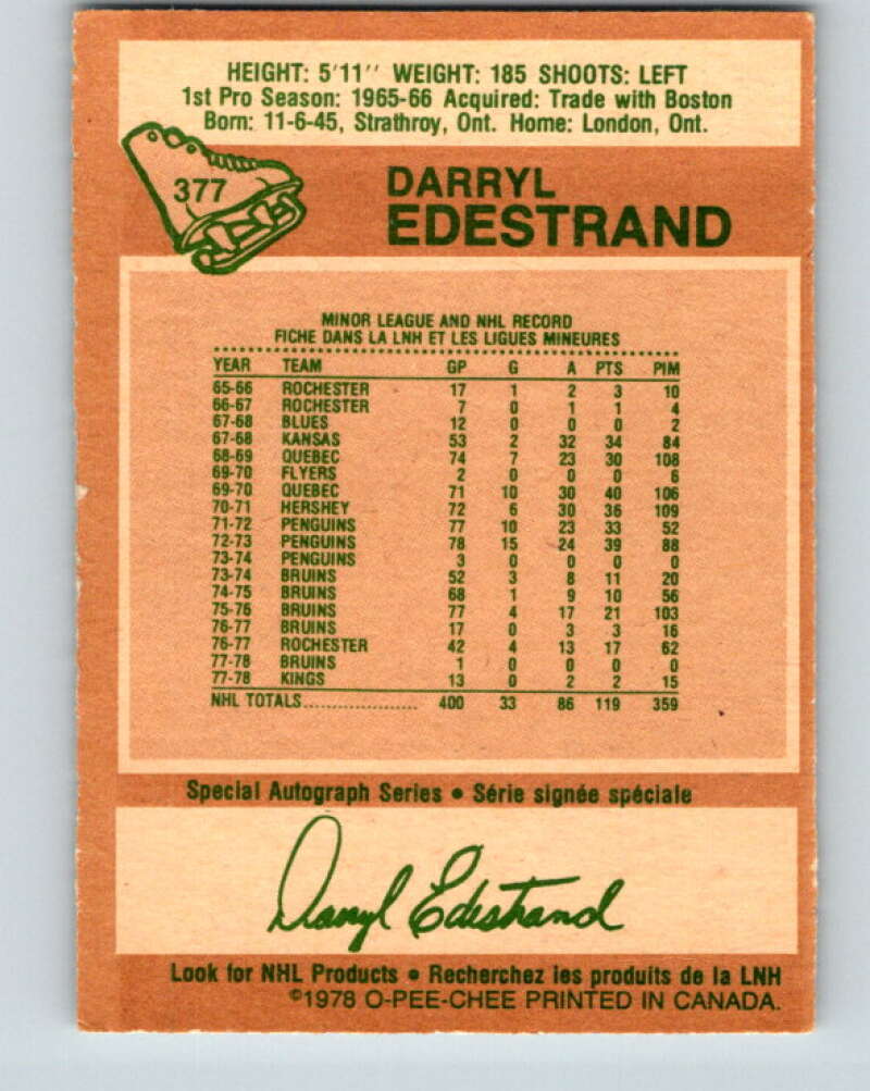 1978-79 O-Pee-Chee #377 Darryl Edestrand  Los Angeles Kings  V26239