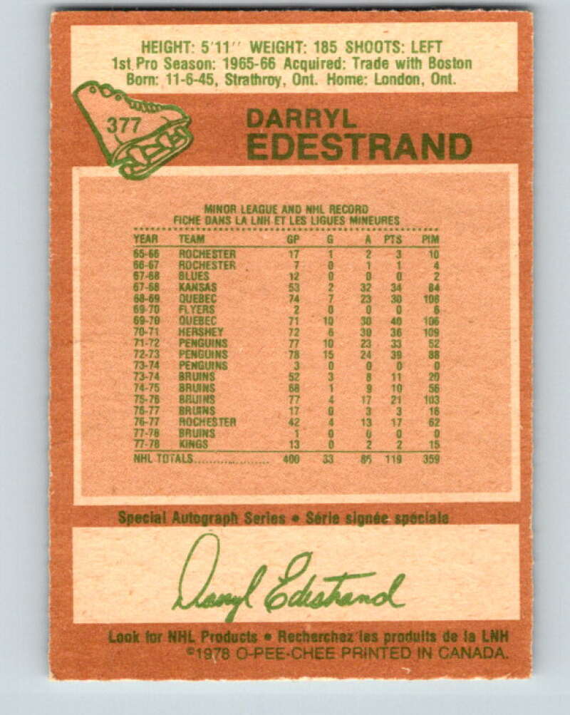 1978-79 O-Pee-Chee #377 Darryl Edestrand  Los Angeles Kings  V26240